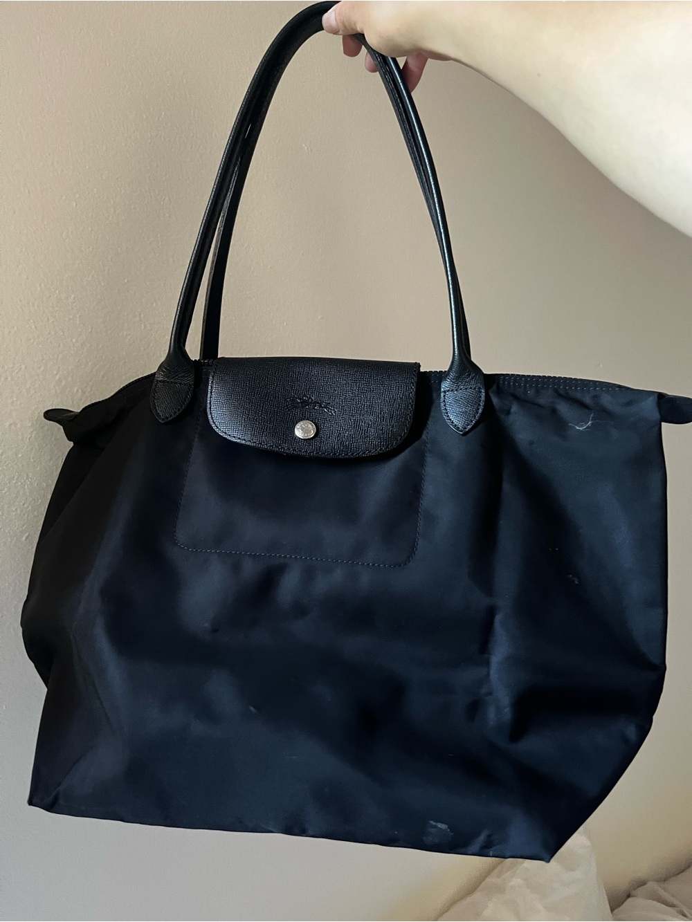 Longchamp Black Nylon Tote with Leather Trim